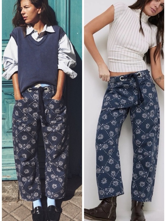 Free People Denim - We The Free Moxie Printed Low-Slung Barrel Jeans in Wallpaper Geo SZ 26